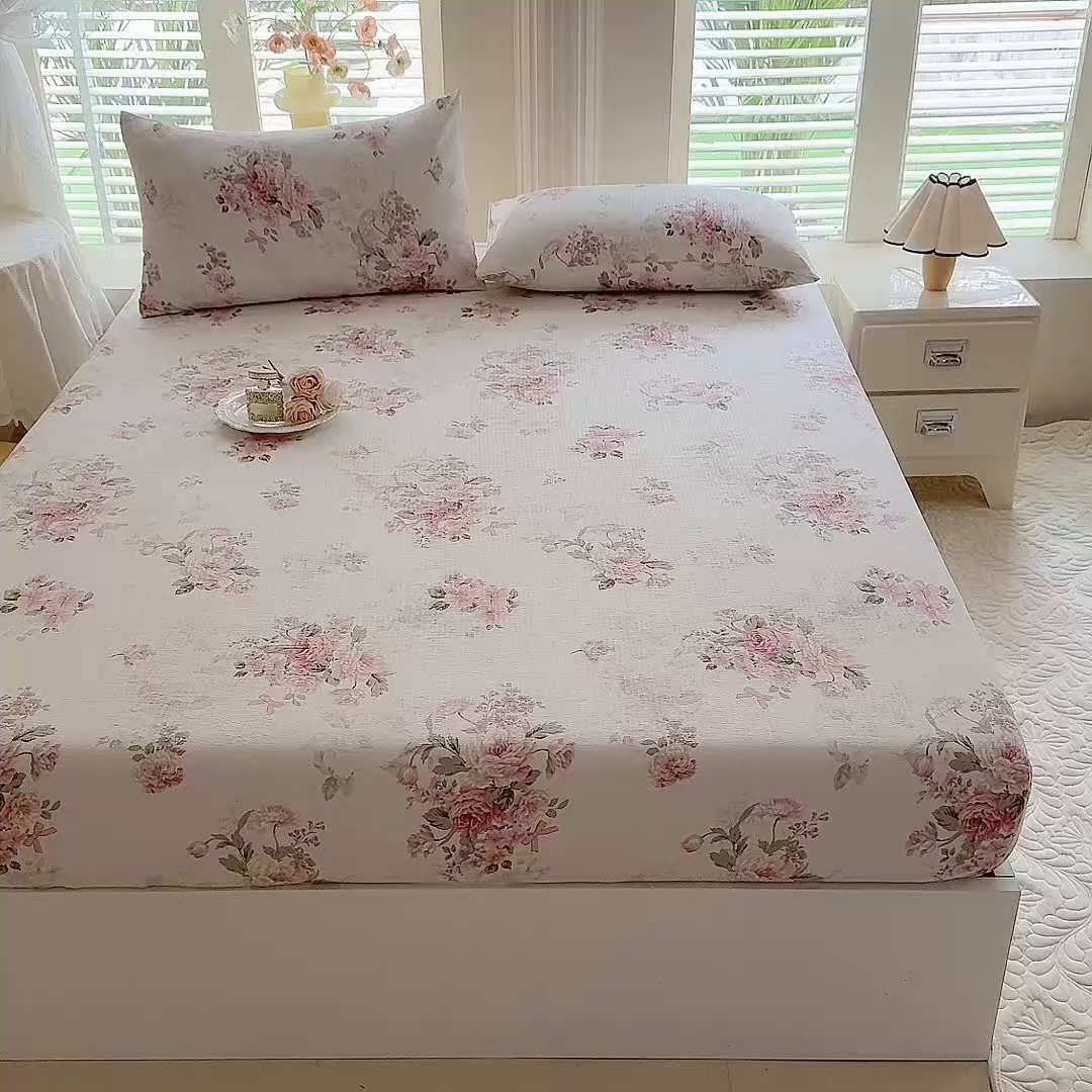 91家纺网 家纺一手货源 找家纺 九诺家纺 2026春夏新款丝柔棉小清新单床笠床罩保护套床笠单件床笠三件套 花谷