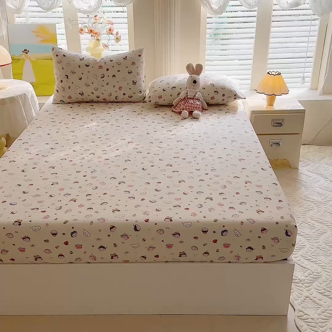 91家纺网 家纺一手货源 找家纺 九诺家纺 2026春夏新款丝柔棉小清新单床笠床罩保护套床笠单件床笠三件套 快乐伙伴