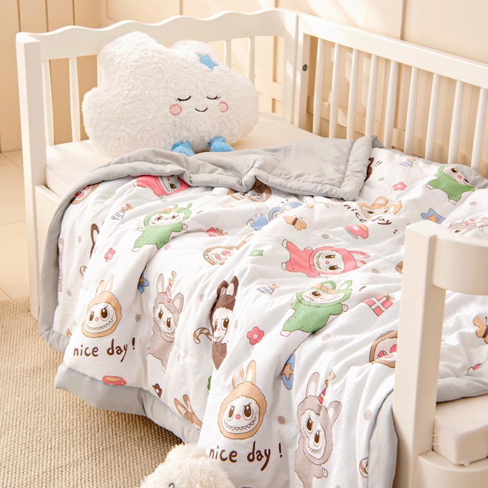 吉咪兔家纺 2024年新款水洗棉儿童夏凉被婴儿空调被宝宝幼儿园专用大豆芯夏季薄款小被子 梦幻精灵-灰