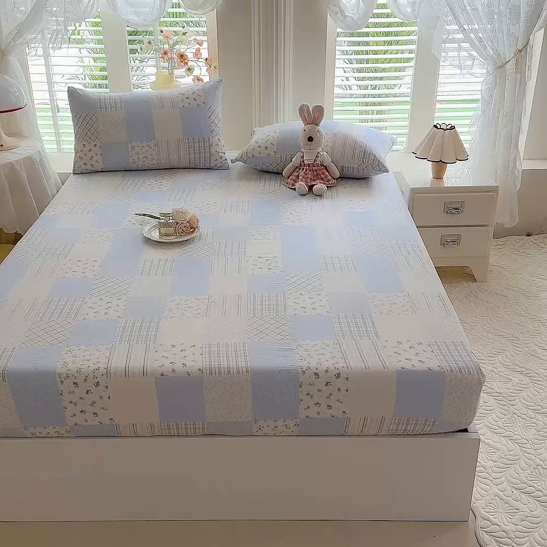 91家纺网 家纺一手货源 找家纺 九诺家纺 2026春夏新款丝柔棉小清新单床笠床罩保护套床笠单件床笠三件套 南笙假日