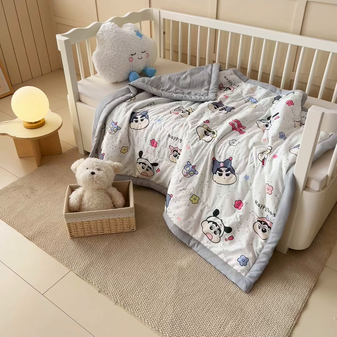 91家纺网 家纺一手货源 找家纺 吉咪兔家纺 2024年新款水洗棉儿童夏凉被婴儿空调被宝宝幼儿园专用大豆芯夏季薄款小被子 顽皮小新