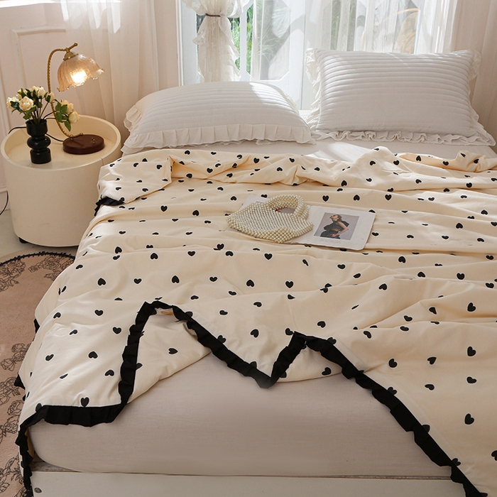 91家纺网 家纺一手货源 找家纺 （总）薇玛仕 2026新款韩版宽边水洗棉大豆夏被赫本风亲肤柔软夏季薄被子