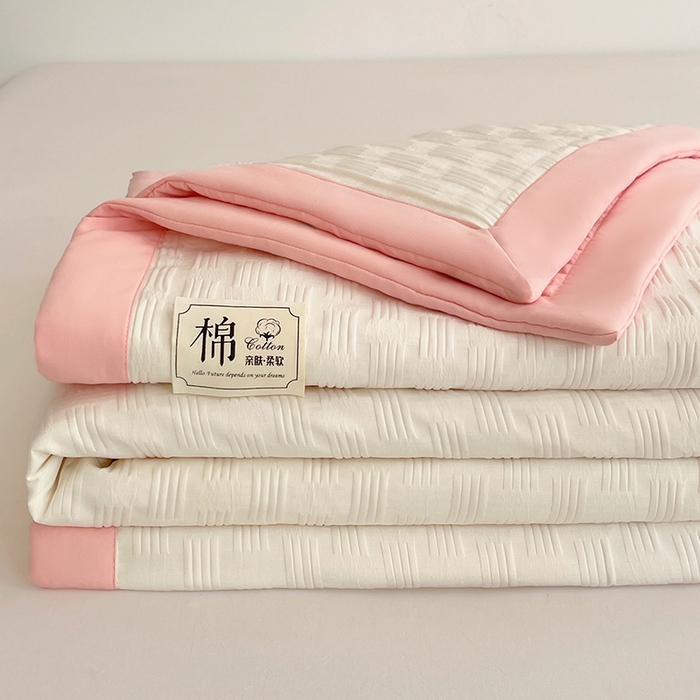 91家纺网 家纺一手货源 找家纺 VIP被业 2026新款A类无印风格棉花夏被夏凉被水洗棉针织棉凉感空调被 冰莓粉