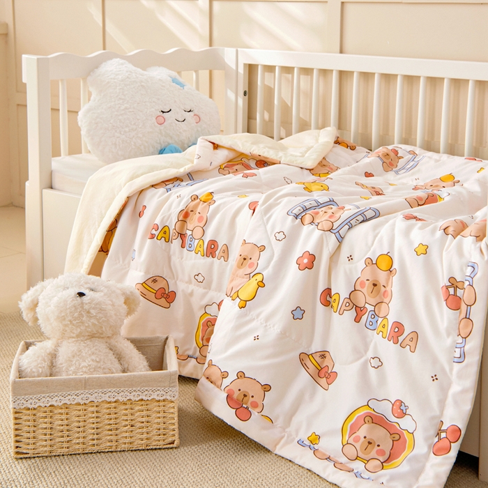 91家纺网 家纺一手货源 找家纺 吉咪兔家纺 2024年新款水洗棉儿童夏凉被婴儿空调被宝宝幼儿园专用大豆芯夏季薄款小被子 小鸭巴拉