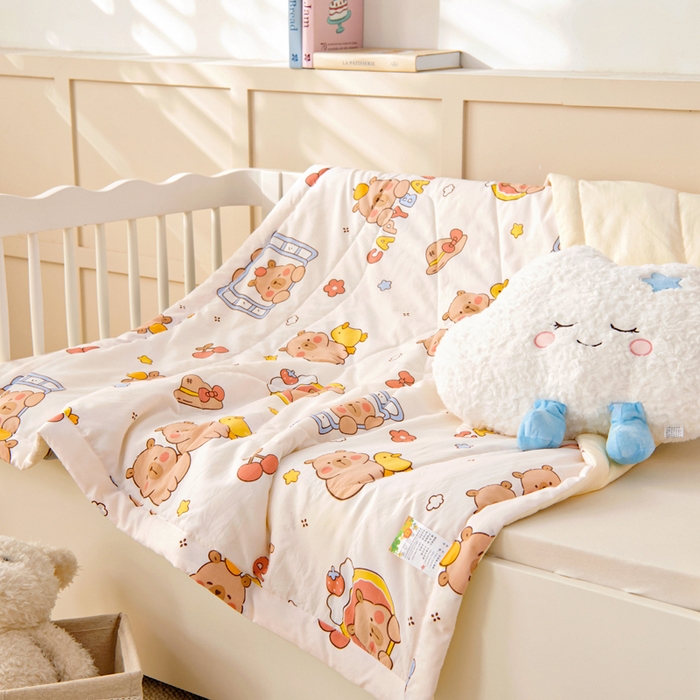 91家纺网 家纺一手货源 找家纺 吉咪兔家纺 2024年新款水洗棉儿童夏凉被婴儿空调被宝宝幼儿园专用大豆芯夏季薄款小被子 小鸭巴拉