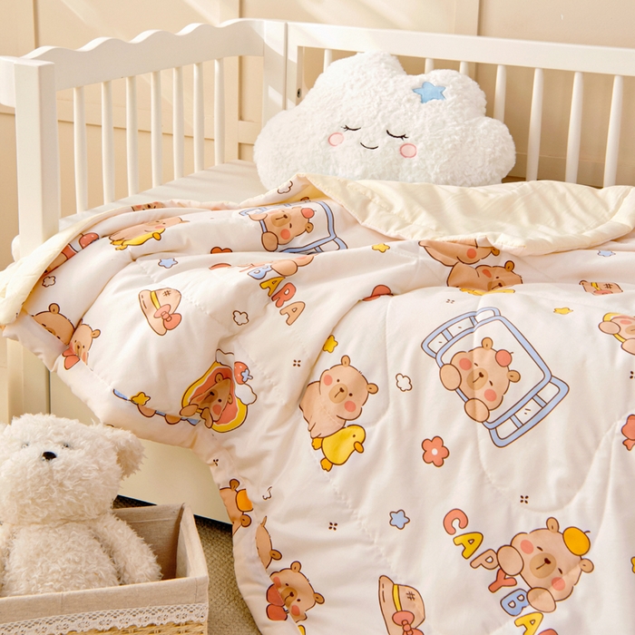 91家纺网 家纺一手货源 找家纺 吉咪兔家纺 2024年新款水洗棉儿童夏凉被婴儿空调被宝宝幼儿园专用大豆芯夏季薄款小被子 小鸭巴拉