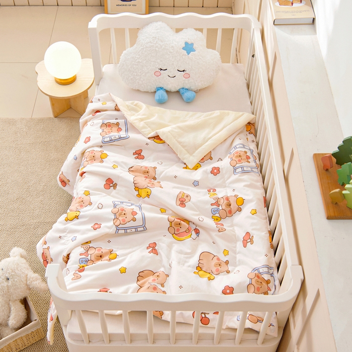 91家纺网 家纺一手货源 找家纺 吉咪兔家纺 2024年新款水洗棉儿童夏凉被婴儿空调被宝宝幼儿园专用大豆芯夏季薄款小被子 小鸭巴拉