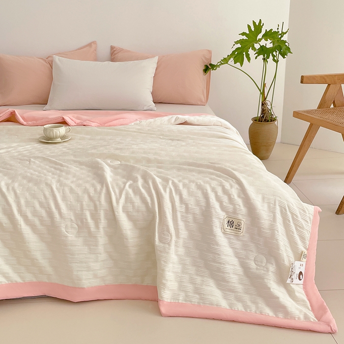 91家纺网 家纺一手货源 找家纺 VIP被业 2026新款A类无印风格棉花夏被夏凉被水洗棉针织棉凉感空调被 冰莓粉