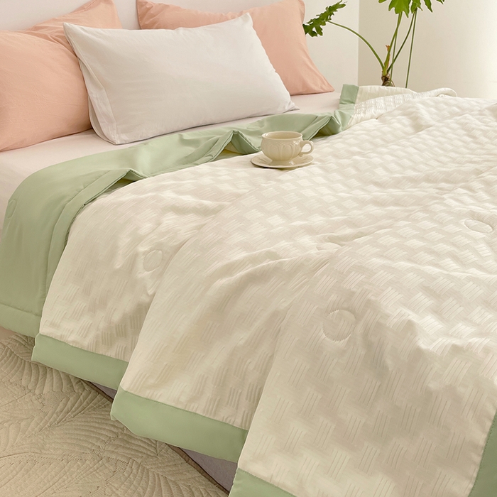 91家纺网 家纺一手货源 找家纺 VIP被业 2026新款A类无印风格棉花夏被夏凉被水洗棉针织棉凉感空调被 橄榄绿