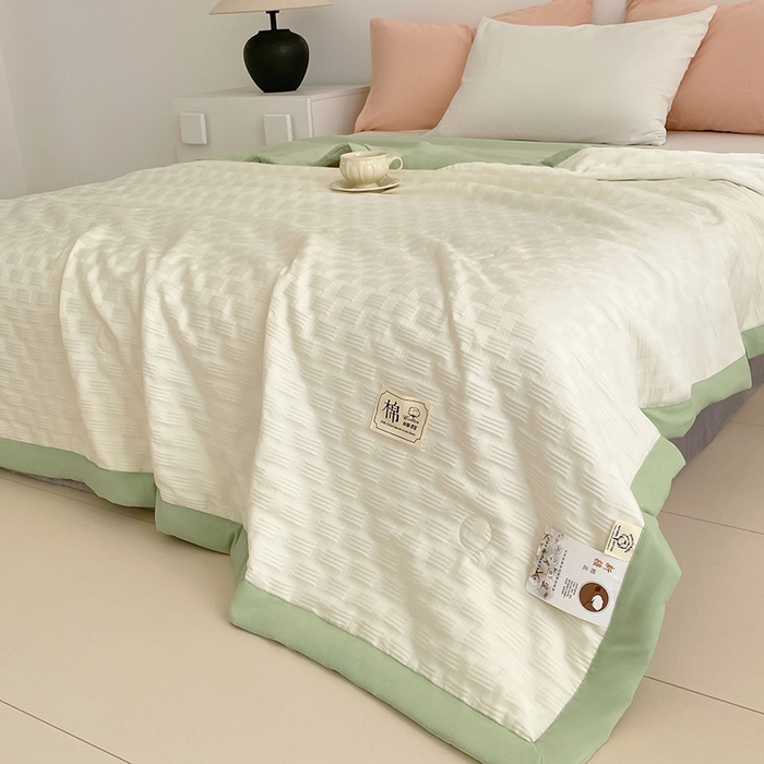 91家纺网 家纺一手货源 找家纺 VIP被业 2026新款A类无印风格棉花夏被夏凉被水洗棉针织棉凉感空调被 橄榄绿