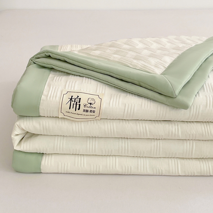 91家纺网 家纺一手货源 找家纺 VIP被业 2026新款A类无印风格棉花夏被夏凉被水洗棉针织棉凉感空调被 橄榄绿