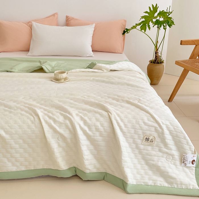 91家纺网 家纺一手货源 找家纺 VIP被业 2026新款A类无印风格棉花夏被夏凉被水洗棉针织棉凉感空调被 橄榄绿