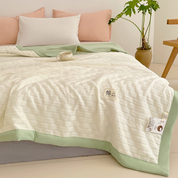 91家纺网 家纺一手货源 找家纺 VIP被业 2026新款A类无印风格棉花夏被夏凉被水洗棉针织棉凉感空调被 橄榄绿