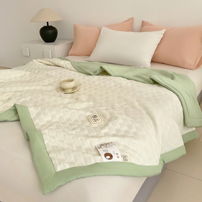 91家纺网 家纺一手货源 找家纺 VIP被业 2026新款A类无印风格棉花夏被夏凉被水洗棉针织棉凉感空调被 橄榄绿