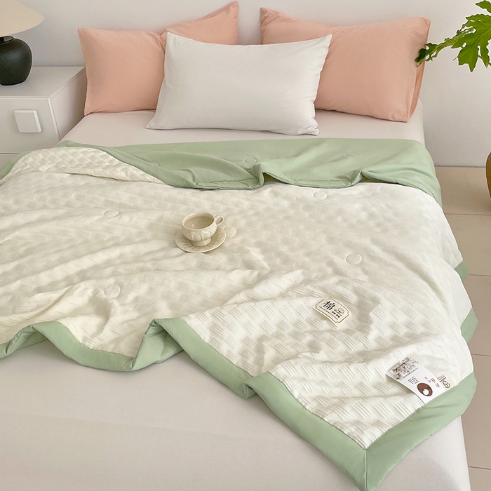 91家纺网 家纺一手货源 找家纺 VIP被业 2026新款A类无印风格棉花夏被夏凉被水洗棉针织棉凉感空调被 橄榄绿