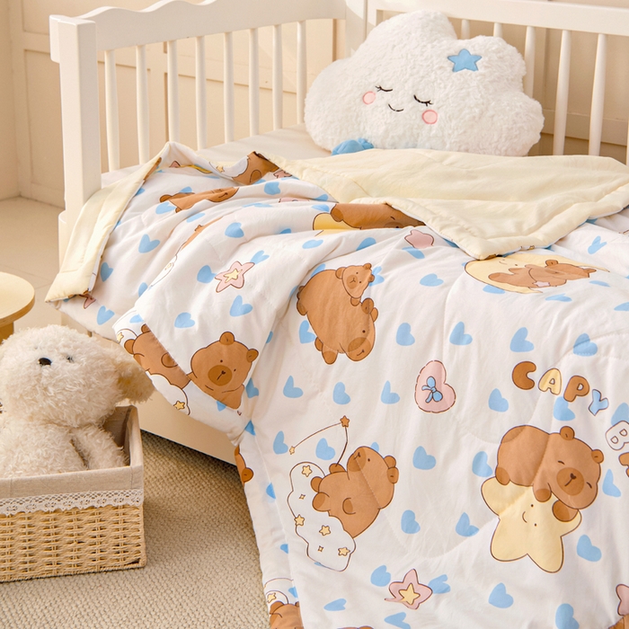 91家纺网 家纺一手货源 找家纺 吉咪兔家纺 2024年新款水洗棉儿童夏凉被婴儿空调被宝宝幼儿园专用大豆芯夏季薄款小被子 星星小熊