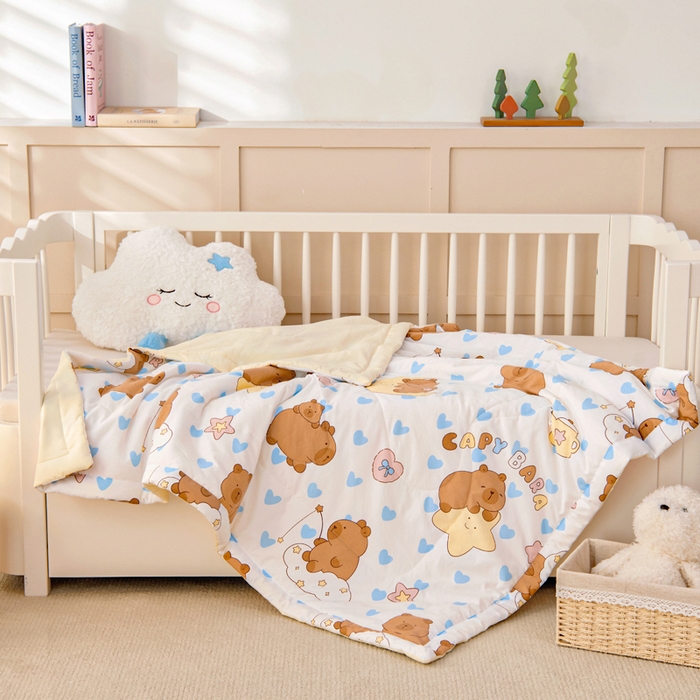 91家纺网 家纺一手货源 找家纺 吉咪兔家纺 2024年新款水洗棉儿童夏凉被婴儿空调被宝宝幼儿园专用大豆芯夏季薄款小被子 星星小熊