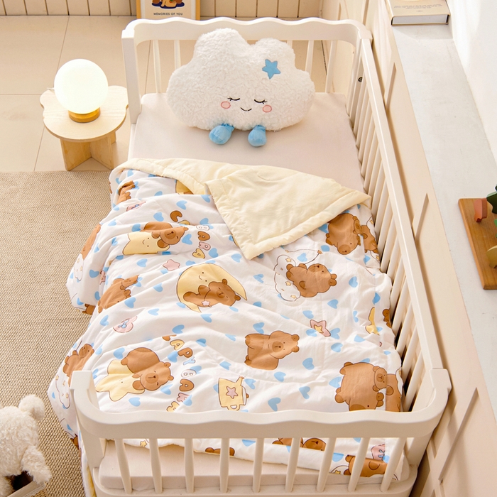 91家纺网 家纺一手货源 找家纺 吉咪兔家纺 2024年新款水洗棉儿童夏凉被婴儿空调被宝宝幼儿园专用大豆芯夏季薄款小被子 星星小熊