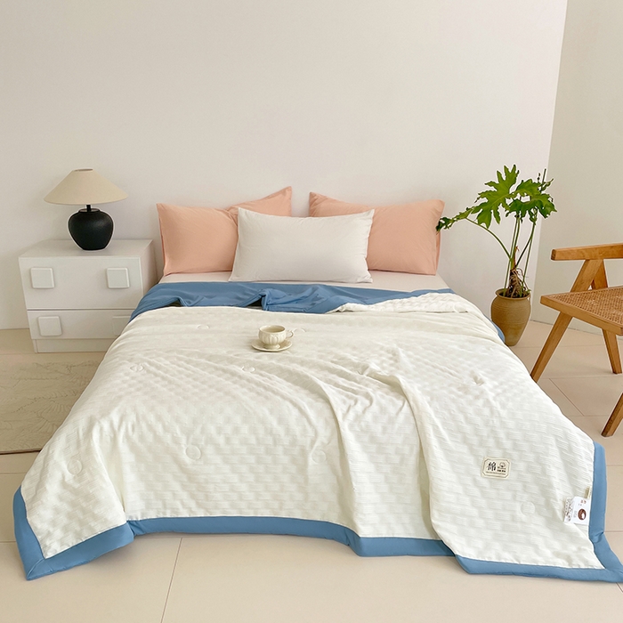 91家纺网 家纺一手货源 找家纺 VIP被业 2026新款A类无印风格棉花夏被夏凉被水洗棉针织棉凉感空调被 海天蓝