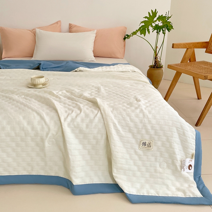 91家纺网 家纺一手货源 找家纺 VIP被业 2026新款A类无印风格棉花夏被夏凉被水洗棉针织棉凉感空调被 海天蓝