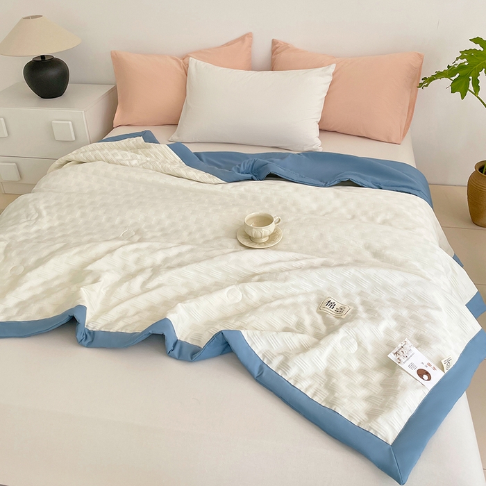 91家纺网 家纺一手货源 找家纺 VIP被业 2026新款A类无印风格棉花夏被夏凉被水洗棉针织棉凉感空调被 海天蓝