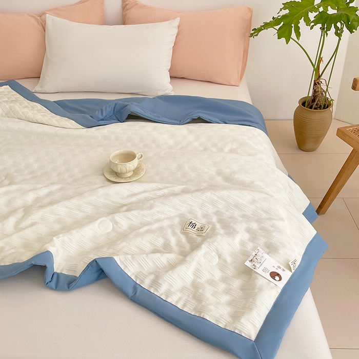 91家纺网 家纺一手货源 找家纺 VIP被业 2026新款A类无印风格棉花夏被夏凉被水洗棉针织棉凉感空调被 海天蓝