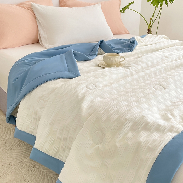 91家纺网 家纺一手货源 找家纺 VIP被业 2026新款A类无印风格棉花夏被夏凉被水洗棉针织棉凉感空调被 海天蓝