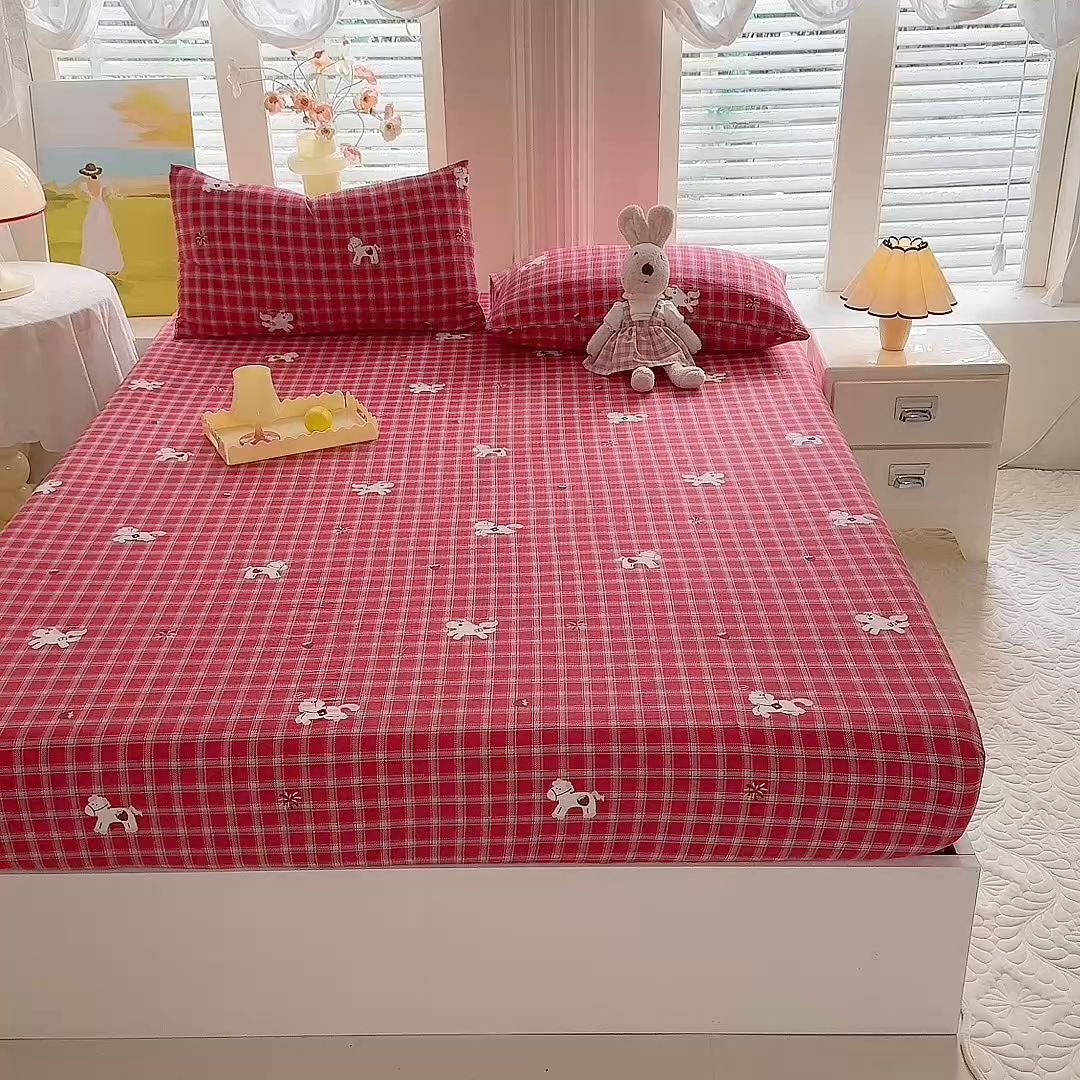 91家纺网 家纺一手货源 找家纺 九诺家纺 2026春夏新款丝柔棉小清新单床笠床罩保护套床笠单件床笠三件套 幸福飞马