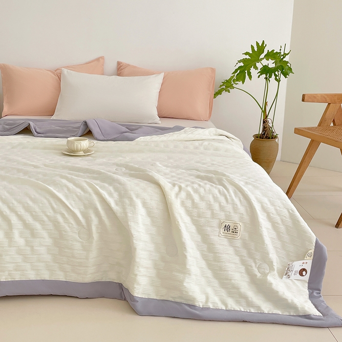 91家纺网 家纺一手货源 找家纺 VIP被业 2026新款A类无印风格棉花夏被夏凉被水洗棉针织棉凉感空调被 慕斯灰