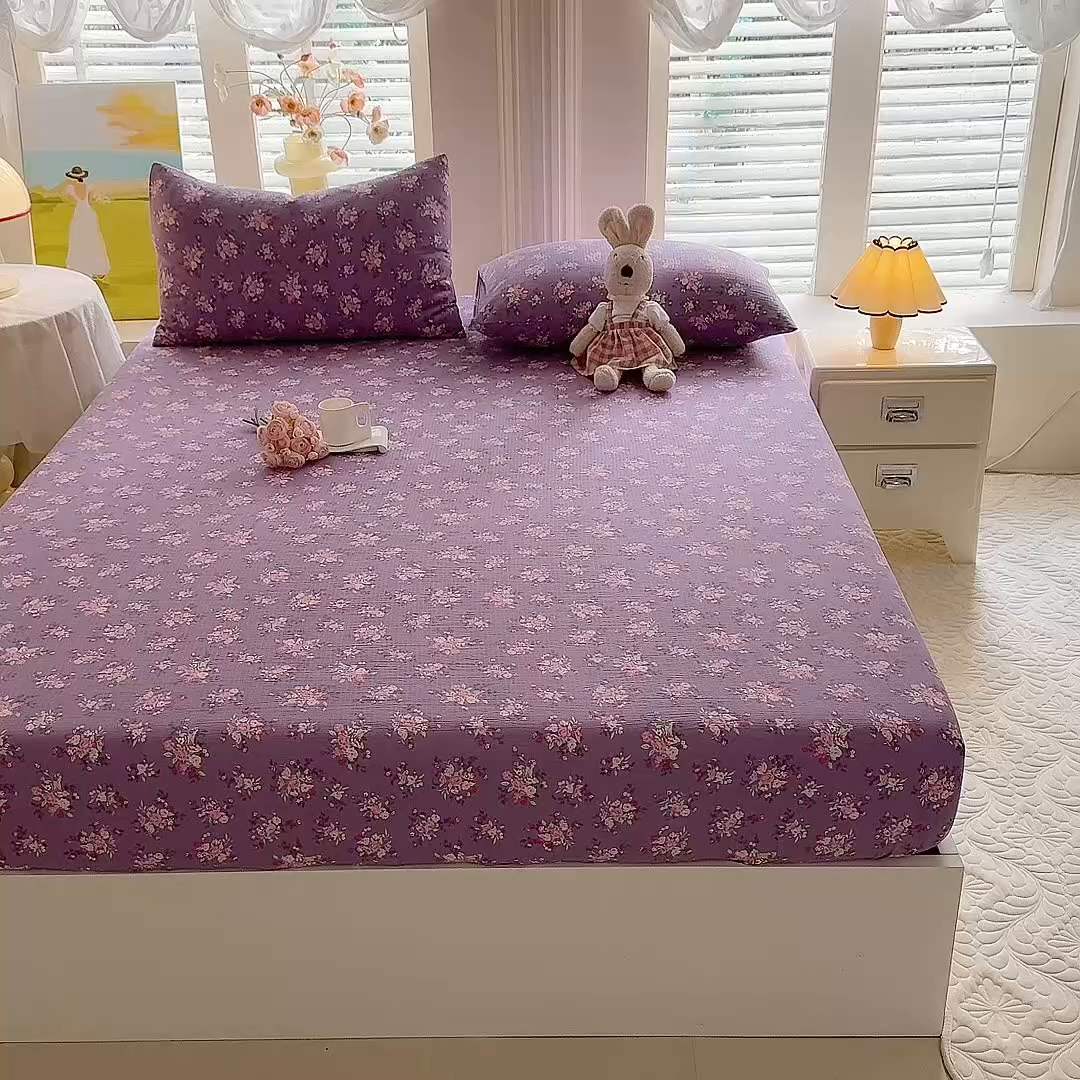 91家纺网 家纺一手货源 找家纺 九诺家纺 2026春夏新款丝柔棉小清新单床笠床罩保护套床笠单件床笠三件套 一见倾心