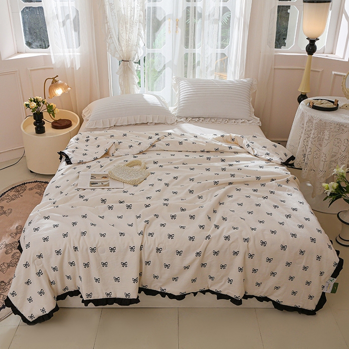 薇玛仕 2026新款韩版宽边水洗棉大豆夏被赫本风亲肤柔软夏季薄被子 赫本-蝴蝶结