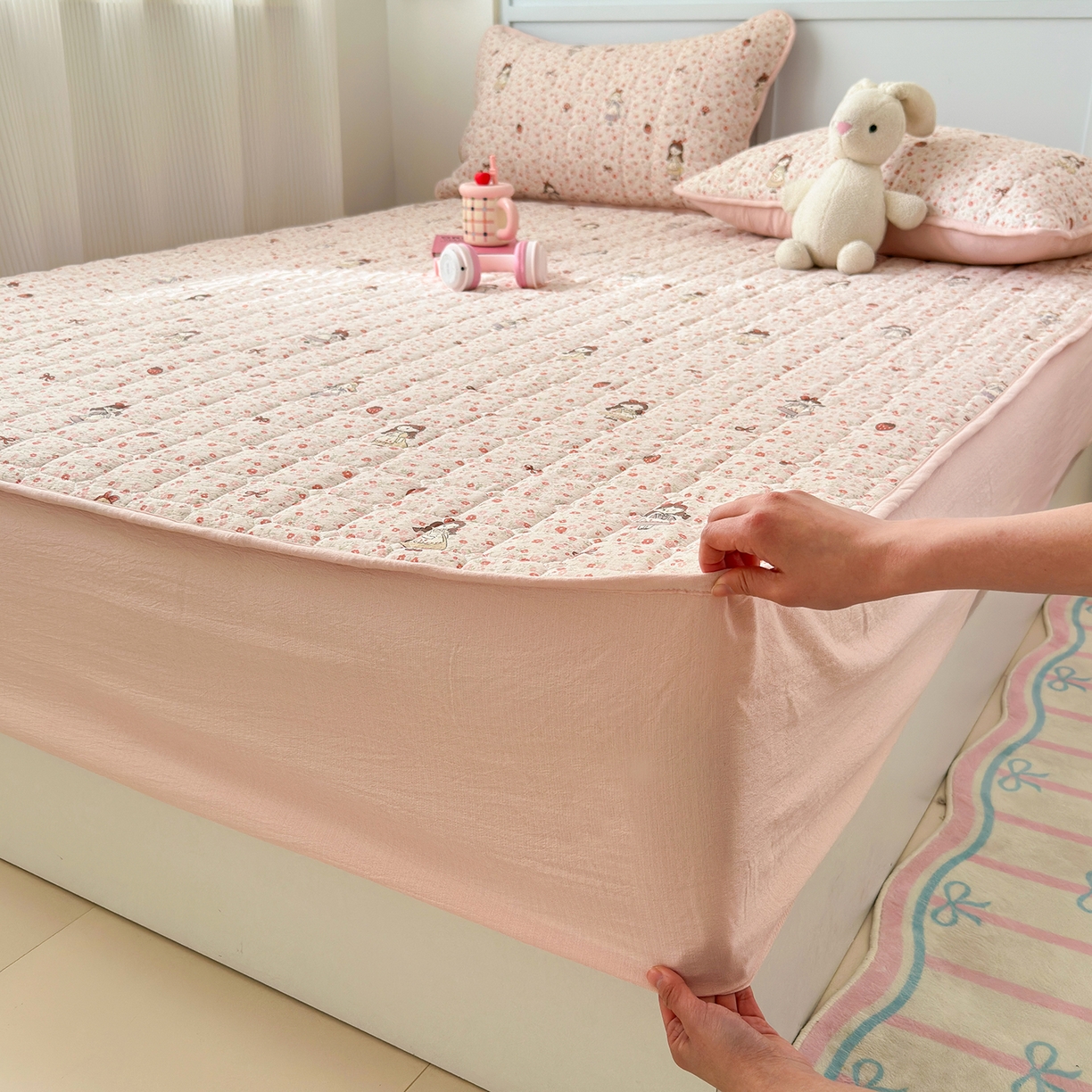 91家纺网 家纺一手货源 找家纺 丽美人家纺 2026新款双层皱皱纱大豆夹棉床笠单床笠床笠单件 JM玛丽