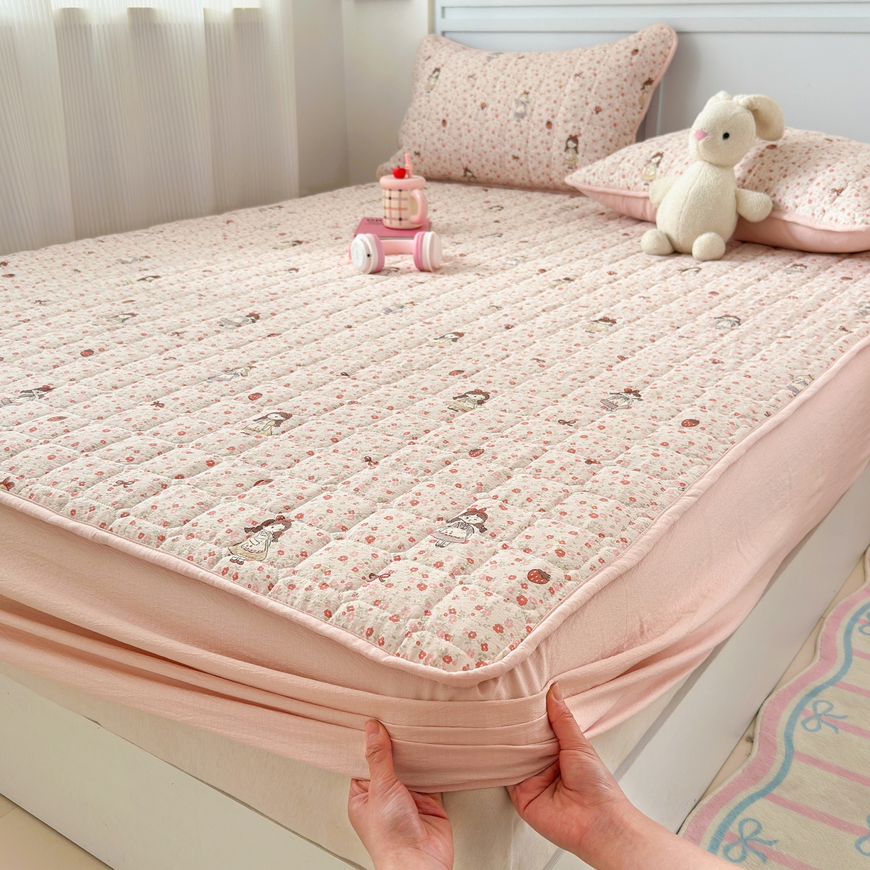 91家纺网 家纺一手货源 找家纺 丽美人家纺 2026新款双层皱皱纱大豆夹棉床笠单床笠床笠单件 JM玛丽