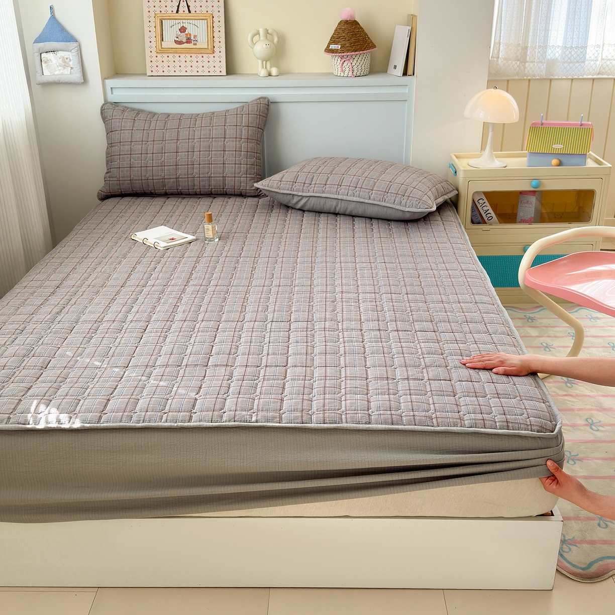 91家纺网 家纺一手货源 找家纺 丽美人家纺 2026新款双层皱皱纱大豆夹棉床笠单床笠床笠单件 JM布兰卡