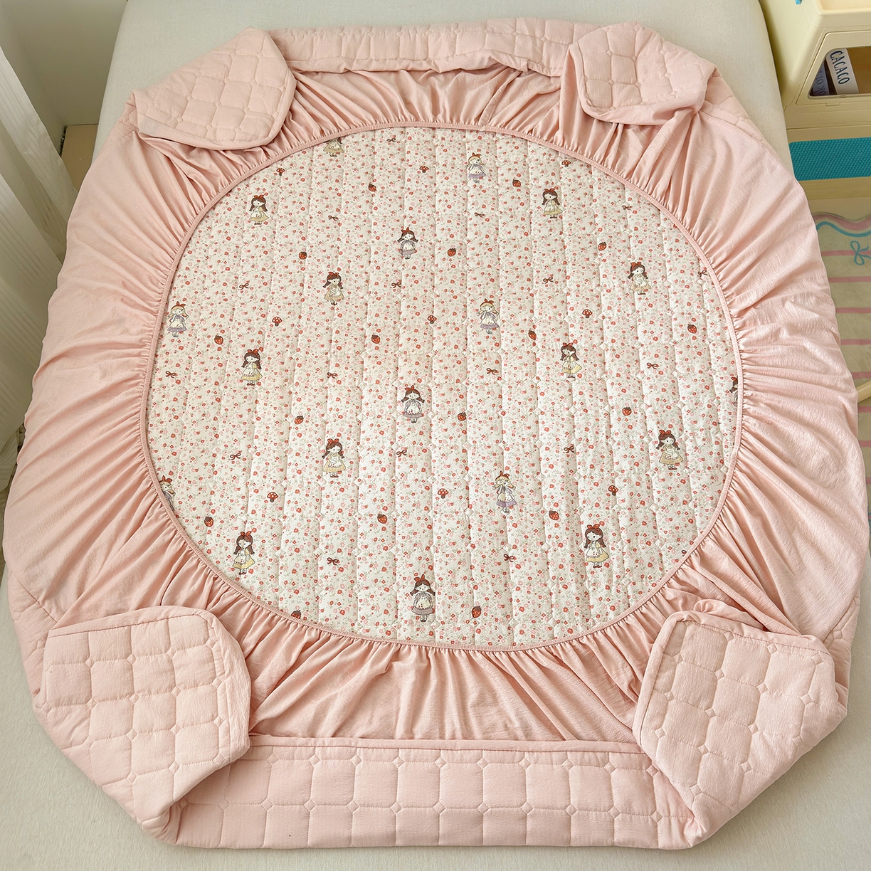 91家纺网 家纺一手货源 找家纺 丽美人家纺 2026新款双层皱皱纱大豆夹棉床笠单床笠床笠单件 JM玛丽