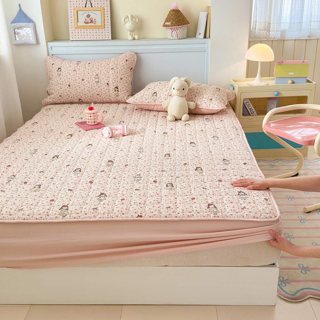 91家纺网 家纺一手货源 找家纺 丽美人家纺 2026新款双层皱皱纱大豆夹棉床笠单床笠床笠单件 JM玛丽