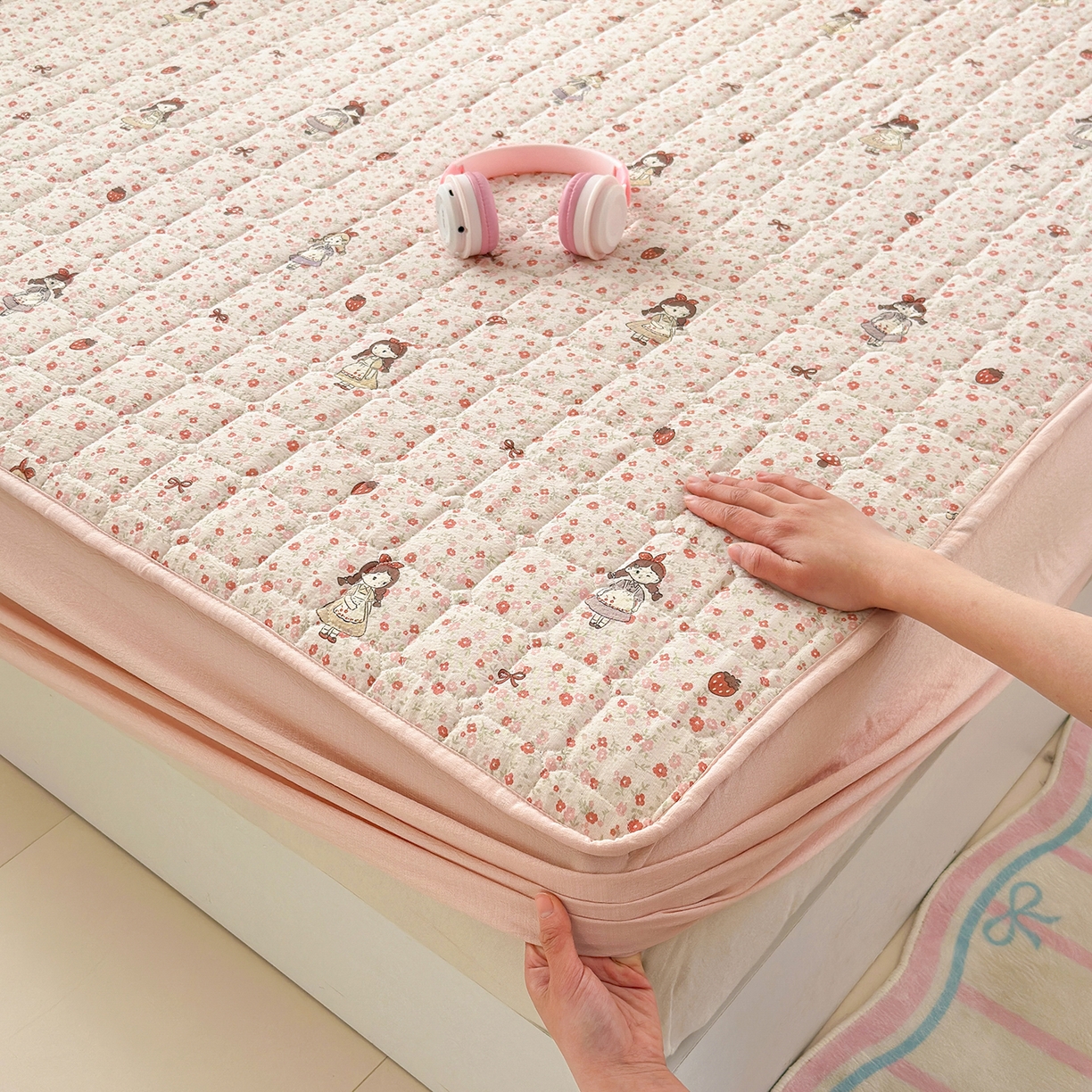 91家纺网 家纺一手货源 找家纺 丽美人家纺 2026新款双层皱皱纱大豆夹棉床笠单床笠床笠单件 JM玛丽