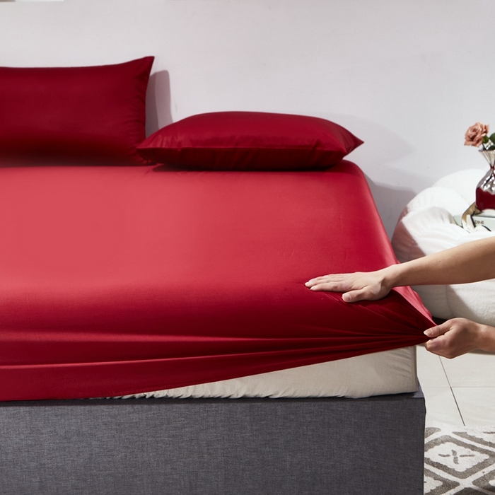 91家纺网 家纺一手货源 找家纺 晶缦家纺 2026新款全棉A类纯棉60支贡缎长绒棉纯色单床笠单品床笠床笠单件 琳琅-酒红色
