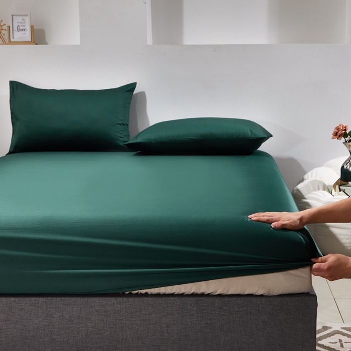 91家纺网 家纺一手货源 找家纺 晶缦家纺 2026新款全棉A类纯棉60支贡缎长绒棉纯色单床笠单品床笠床笠单件 琳琅-墨绿色