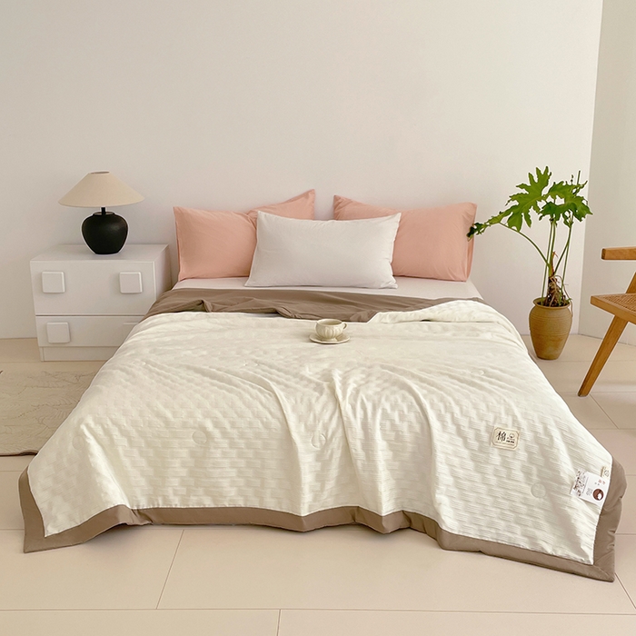 91家纺网 家纺一手货源 找家纺 VIP被业 2026新款A类无印风格棉花夏被夏凉被水洗棉针织棉凉感空调被 松露咖