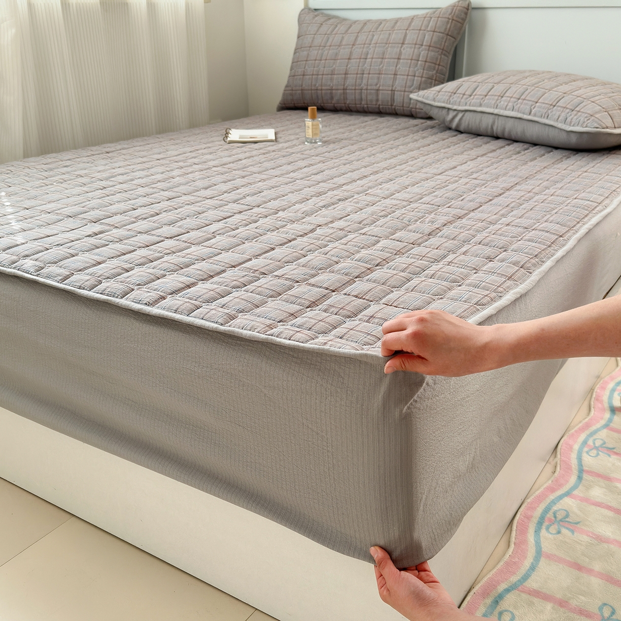 91家纺网 家纺一手货源 找家纺 丽美人家纺 2026新款双层皱皱纱大豆夹棉床笠单床笠床笠单件 JM布兰卡