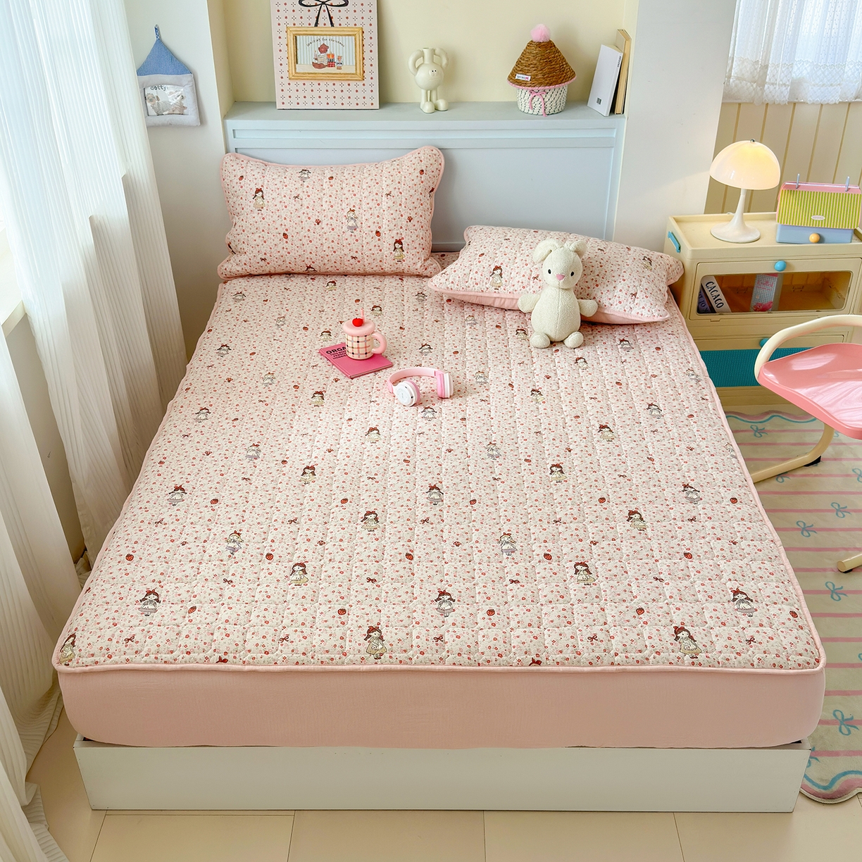 91家纺网 家纺一手货源 找家纺 丽美人家纺 2026新款双层皱皱纱大豆夹棉床笠单床笠床笠单件 JM玛丽