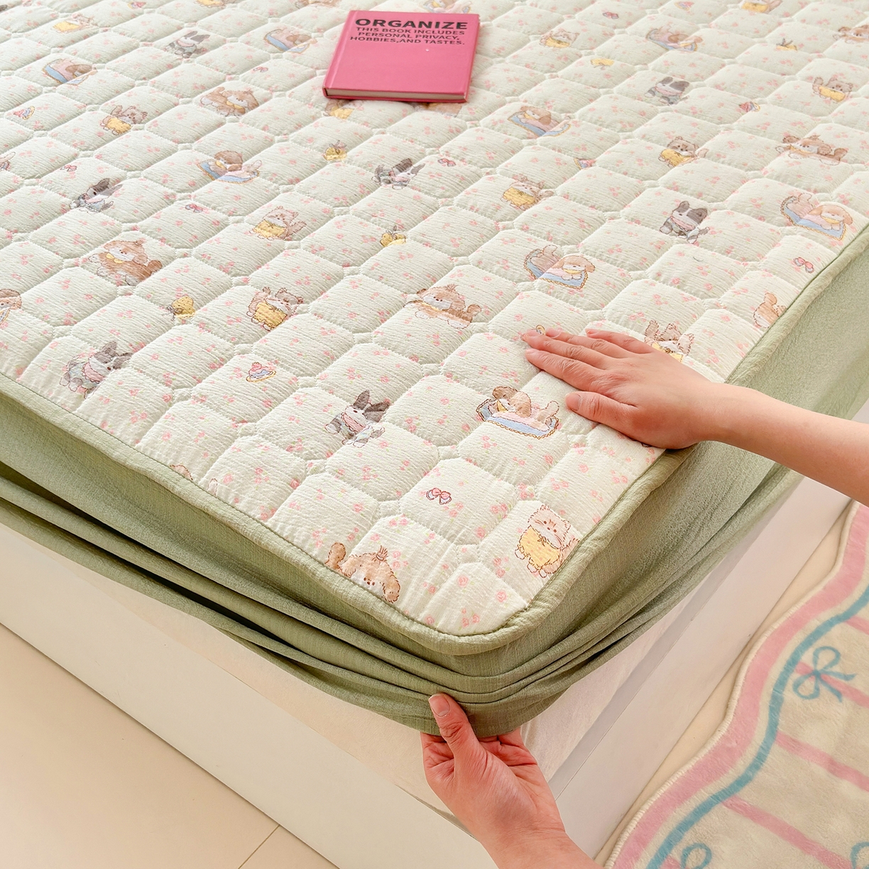 91家纺网 家纺一手货源 找家纺 丽美人家纺 2026新款双层皱皱纱大豆夹棉床笠单床笠床笠单件 JM贝拉