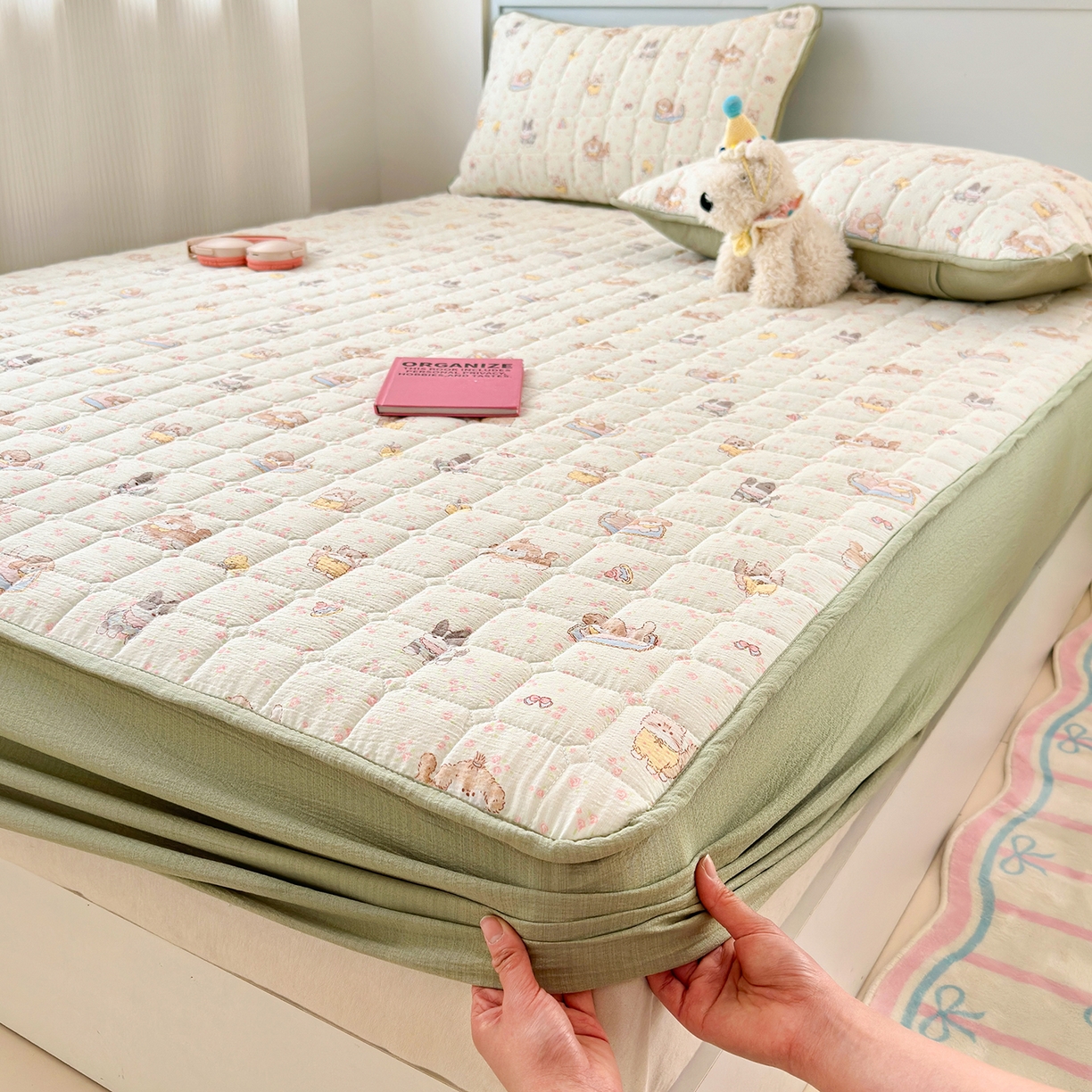 91家纺网 家纺一手货源 找家纺 丽美人家纺 2026新款双层皱皱纱大豆夹棉床笠单床笠床笠单件 JM贝拉