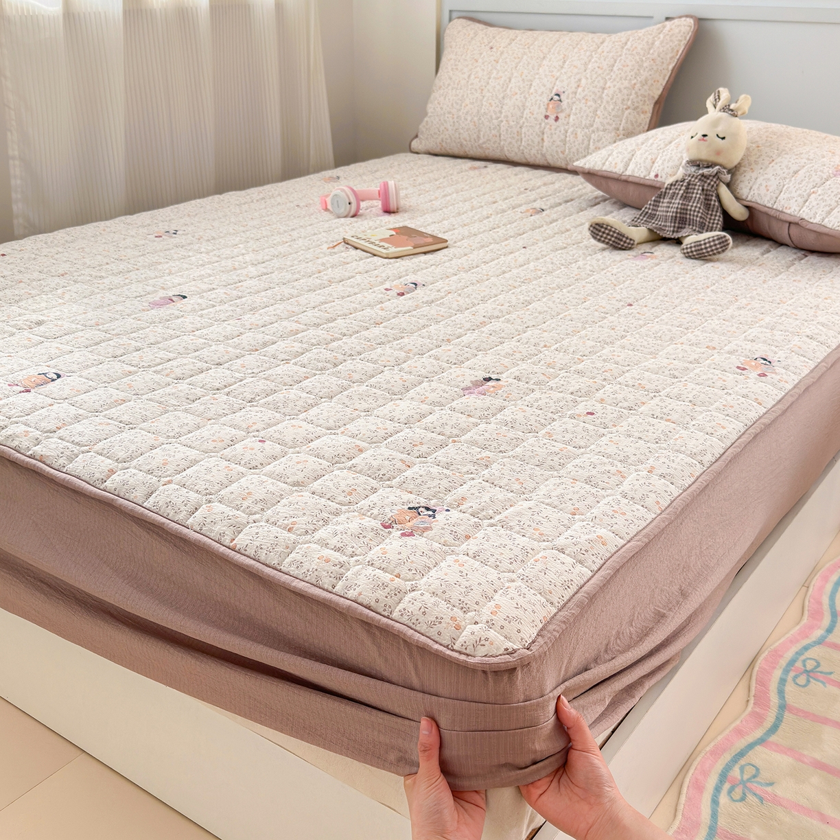 91家纺网 家纺一手货源 找家纺 丽美人家纺 2026新款双层皱皱纱大豆夹棉床笠单床笠床笠单件 JM时光