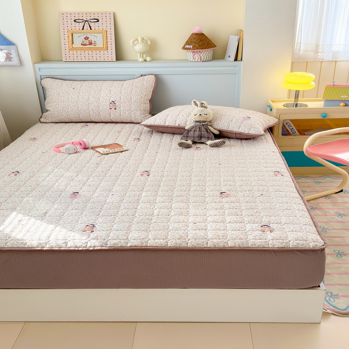 91家纺网 家纺一手货源 找家纺 丽美人家纺 2026新款双层皱皱纱大豆夹棉床笠单床笠床笠单件 JM时光