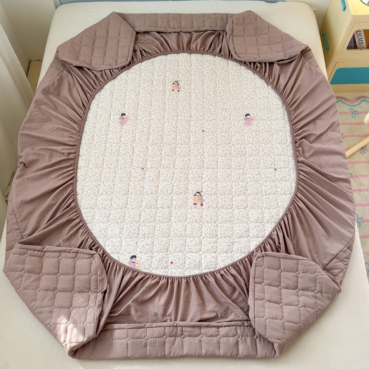 91家纺网 家纺一手货源 找家纺 丽美人家纺 2026新款双层皱皱纱大豆夹棉床笠单床笠床笠单件 JM时光