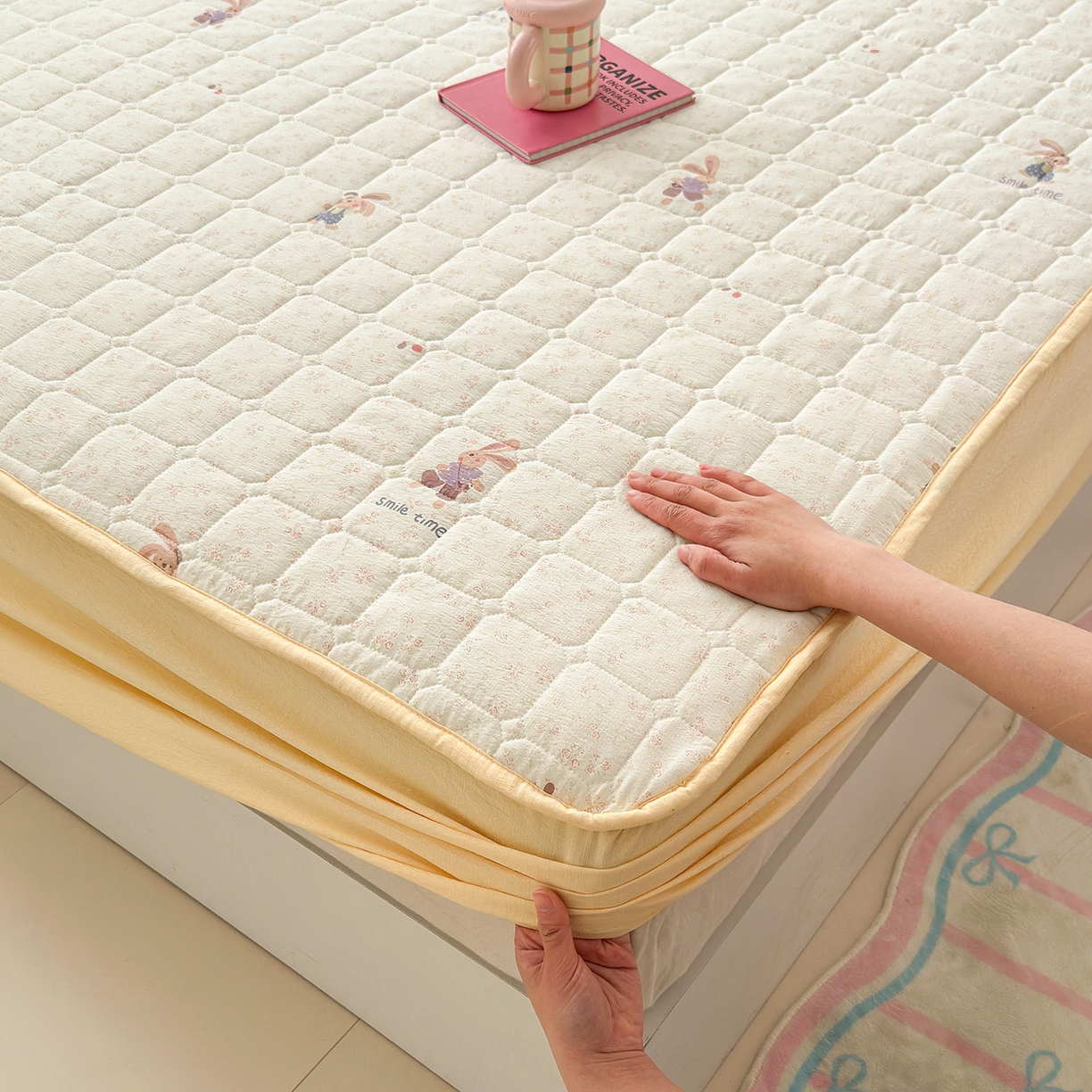 91家纺网 家纺一手货源 找家纺 丽美人家纺 2026新款双层皱皱纱大豆夹棉床笠单床笠床笠单件 JM乐园