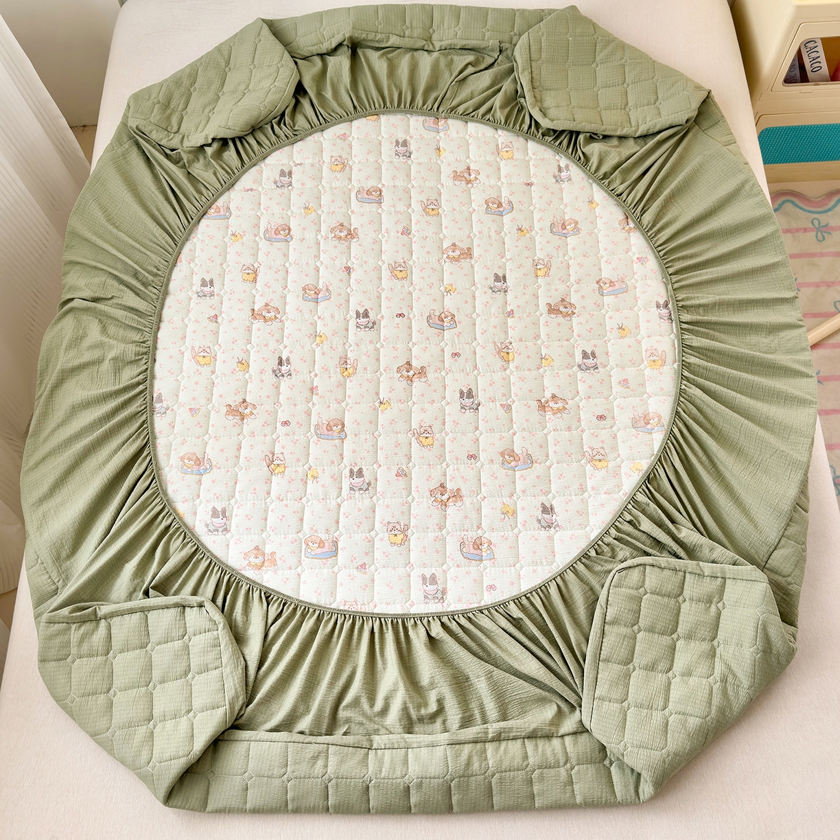 91家纺网 家纺一手货源 找家纺 丽美人家纺 2026新款双层皱皱纱大豆夹棉床笠单床笠床笠单件 JM贝拉