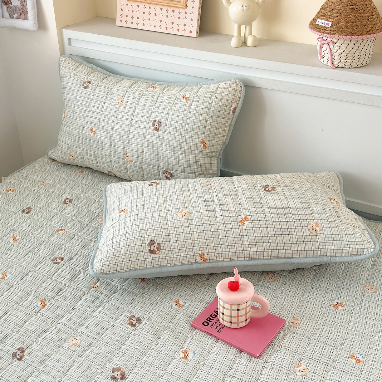 91家纺网 家纺一手货源 找家纺 丽美人家纺 2026新款双层皱皱纱大豆夹棉床笠单床笠床笠单件 JM格仔萌宠